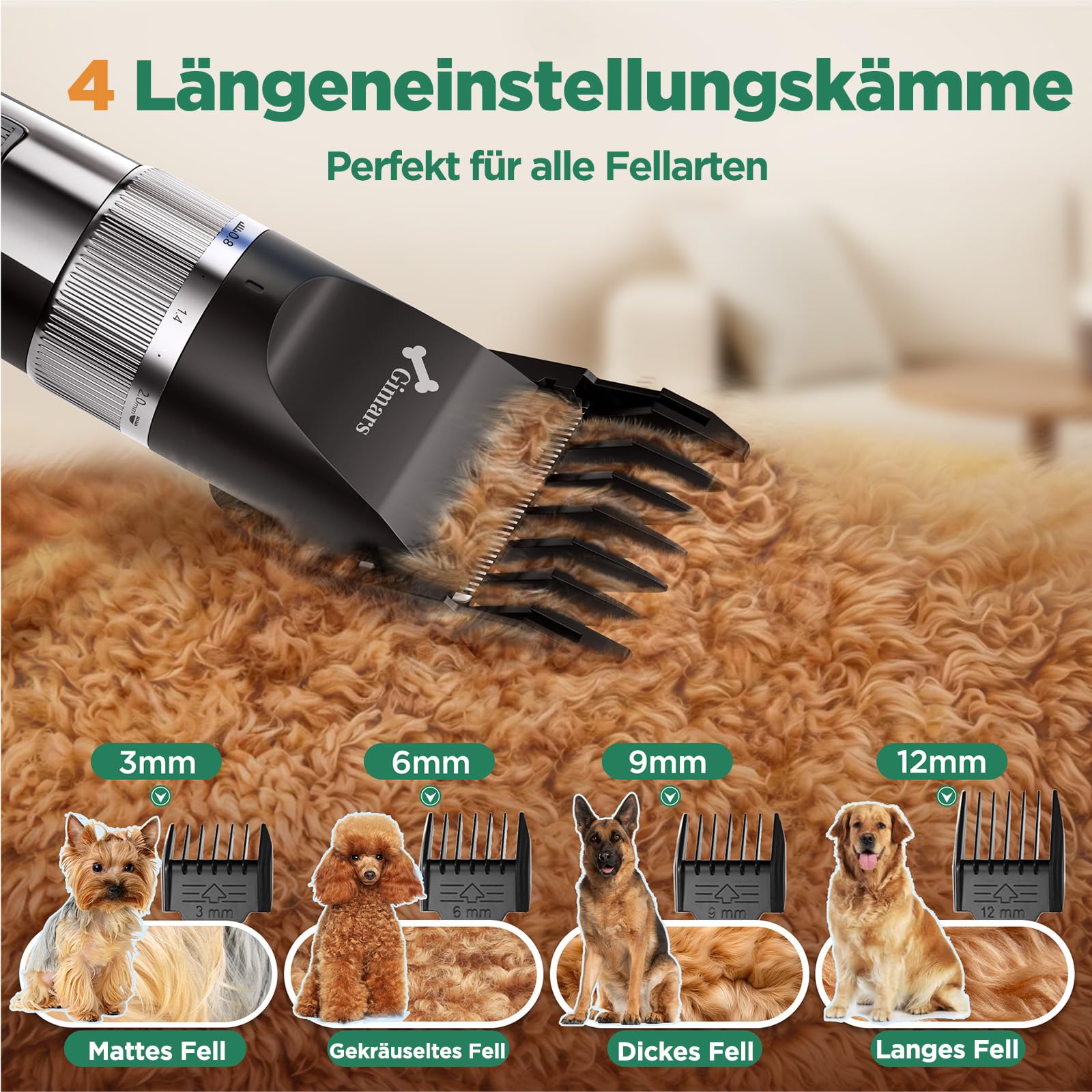 Gimars 4-in-1 Hundeschermaschine mit Hunde Trimmer, 7000 U/min Leise Hunde Schermaschinen Set, USB Aufladbare kabellose Tierhaarschneidemaschine, Schermaschine Katze Hunderasierer für dichtes Fell