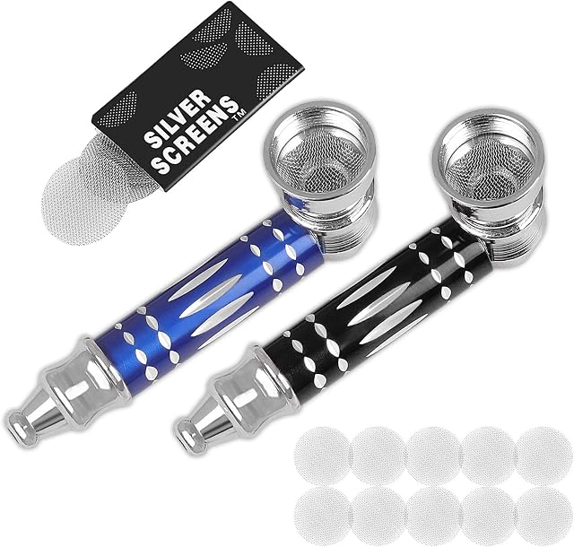 2PCS Mini Metal Pipes Holder - sookin Pocket Metal Thumb Pipes with 10PCS Stainless Steel Screen Filters for Husband, Health Personal Care