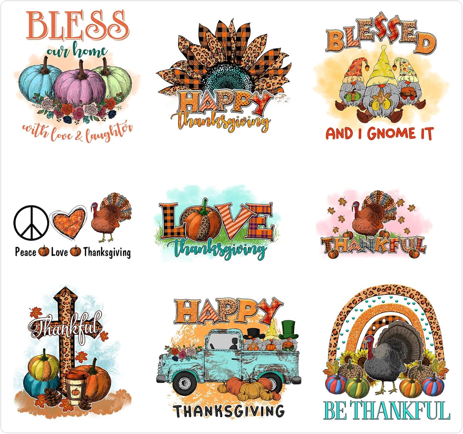 Amazon.com: 9Pcs Thanksgiving Iron on Transfers Decals DIY Iron on