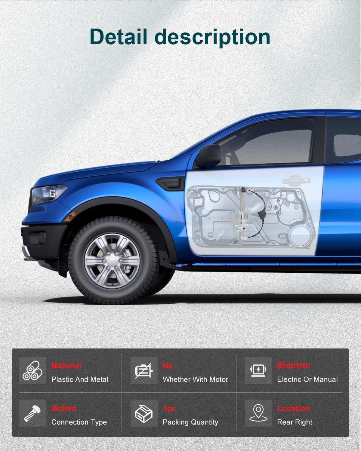 FINDAUTO Power Window Regulator Rear Right Side fit for 1995 1996 1997 for Lincoln Town Car with Motor (OE740-685)