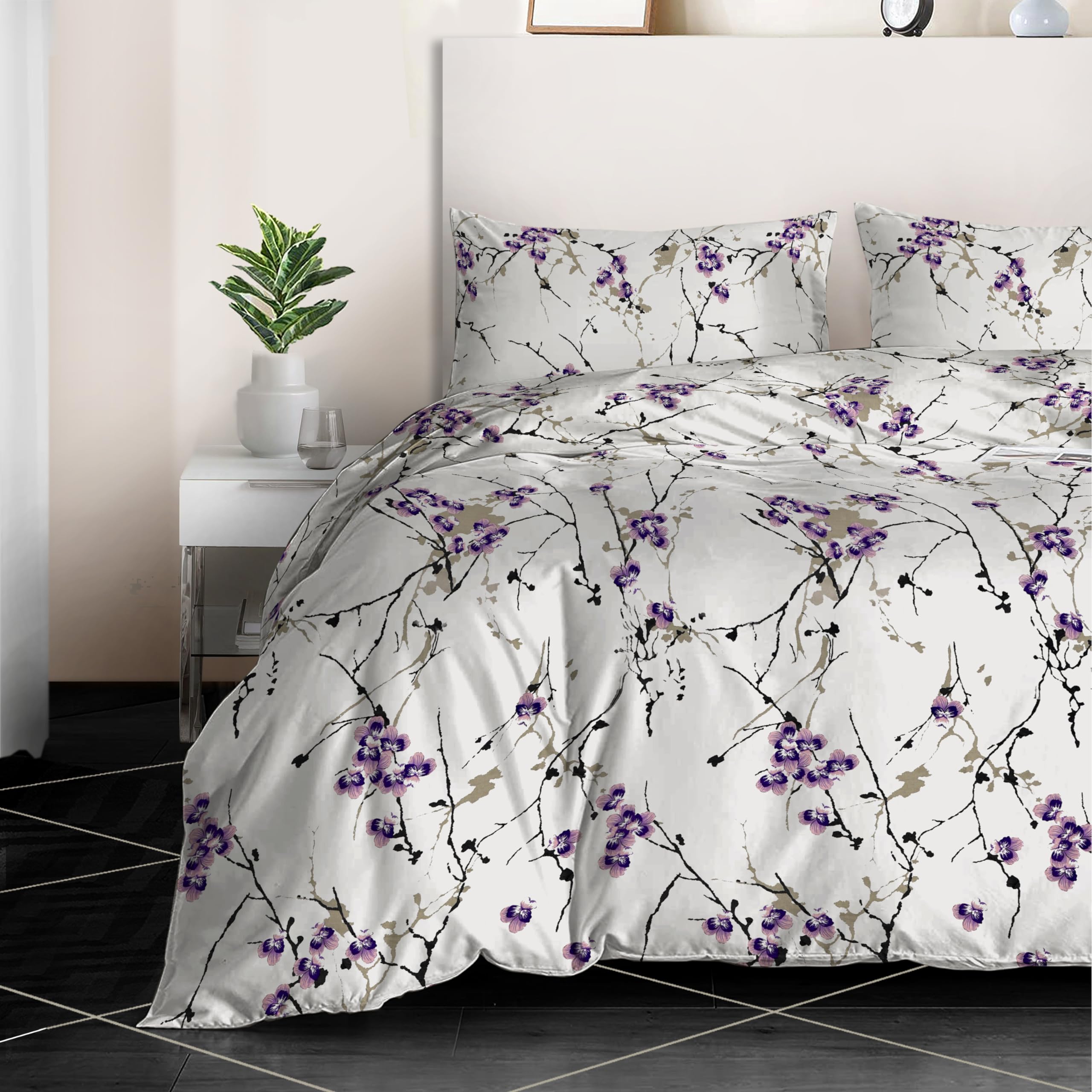 Cotton Comfort Bedding 3PCS Super King Duvet Cover Set, 100% Egyptian Cotton, 400 Thread Count, Floral Printed Super King Bedding Set with Pillowcase โ image 1