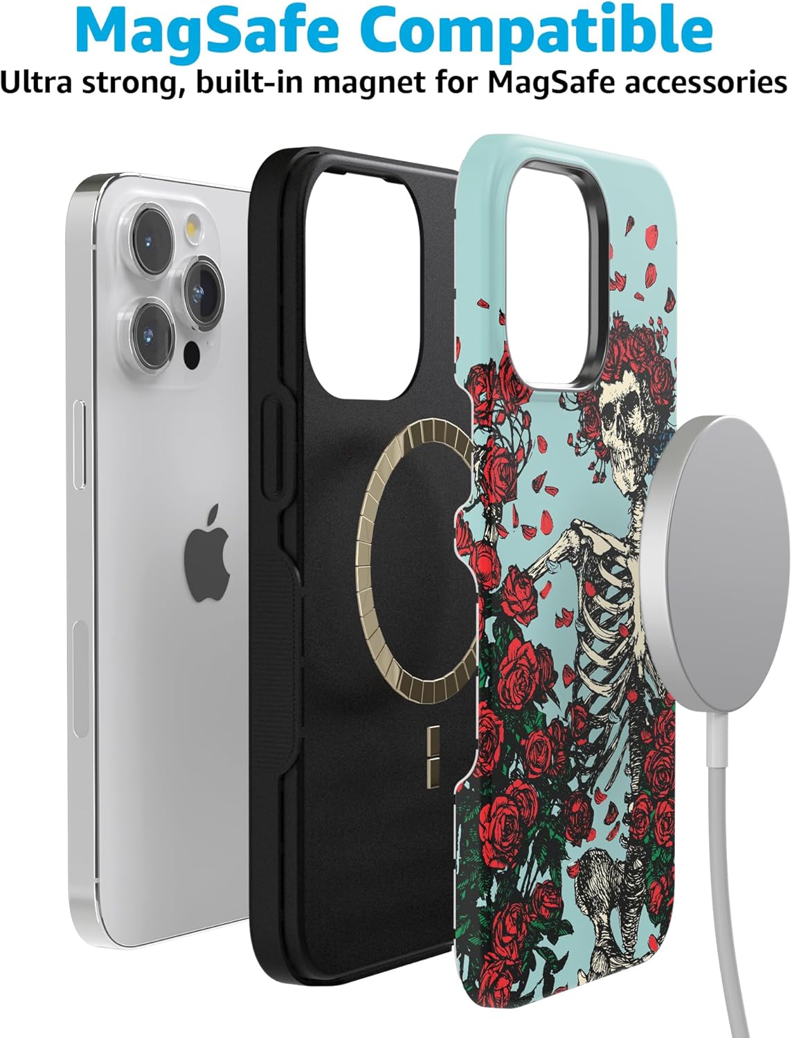 Casely iPhone 14 Pro Case | Forever Grateful | Grateful Dead Skeleton Floral | Bold Protective Design | Compatible with MagSafe - Image 5