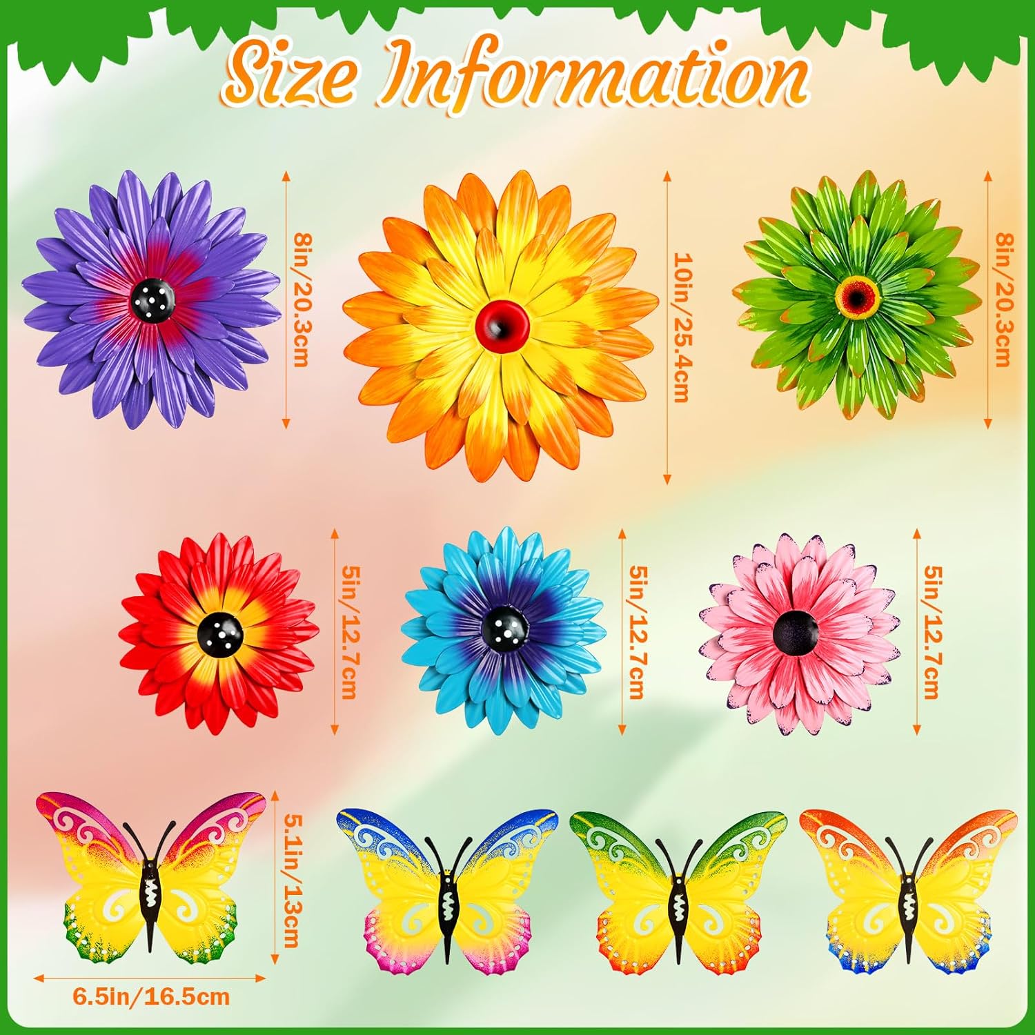 Gisafai 10 Pack Metal Flowers Wall Decor Outdoor, 3D Metal Daisy & Butterfly Fence Decor Wall Art for Garden Patio Backyard Balcony, Colorful Housewarming Birthday Mother's Day Gift(Fashion)