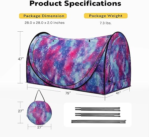 Miniatura 5 de VIVOHOME Tienda de campaña de cama desplegable tamaño individual, toldo de cama de privacidad con 4 puertas y malla de mosquitos, tienda de campaña