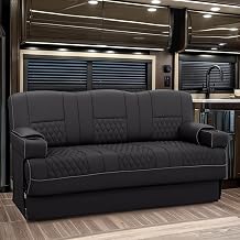 Gravitas SL RV Sofa Bed, 74" Wide, Ultimate Leather, Black and Charcoal