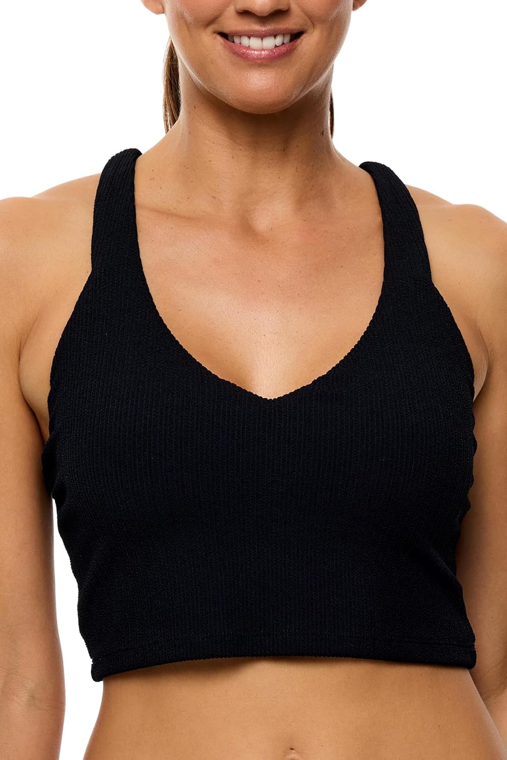 Next by Athena Women's MINI Pucker Rib Kinetic V Neck Crop Swimsuit TOP