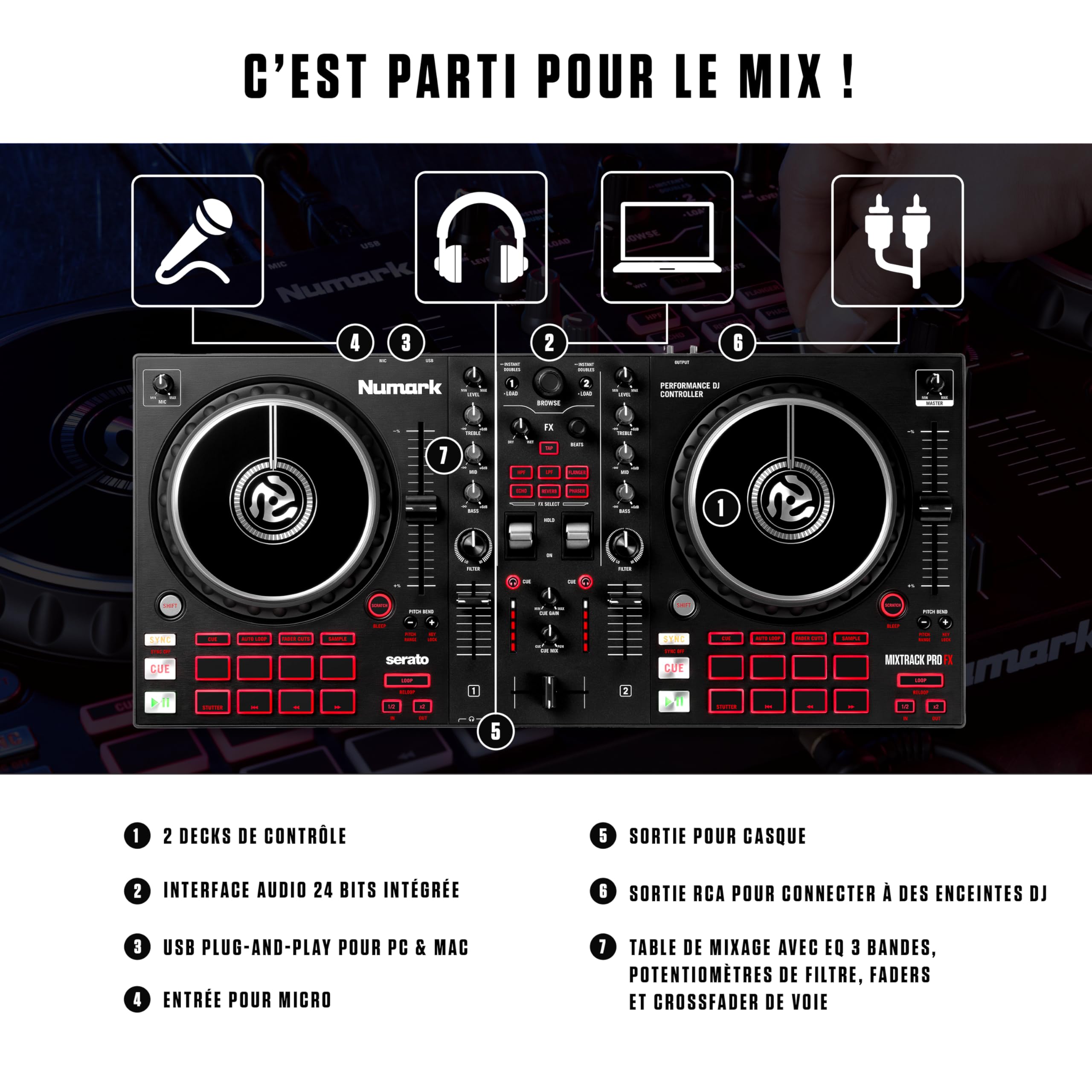 Numark Mixtrack Pro FX 2 Decks DJ Controller with DJ Mixer, Built