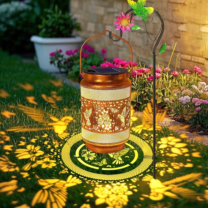 Hummingbird Solar Lanterns Outdoor Waterproof with Shepherd Hook, Birthday Gifts