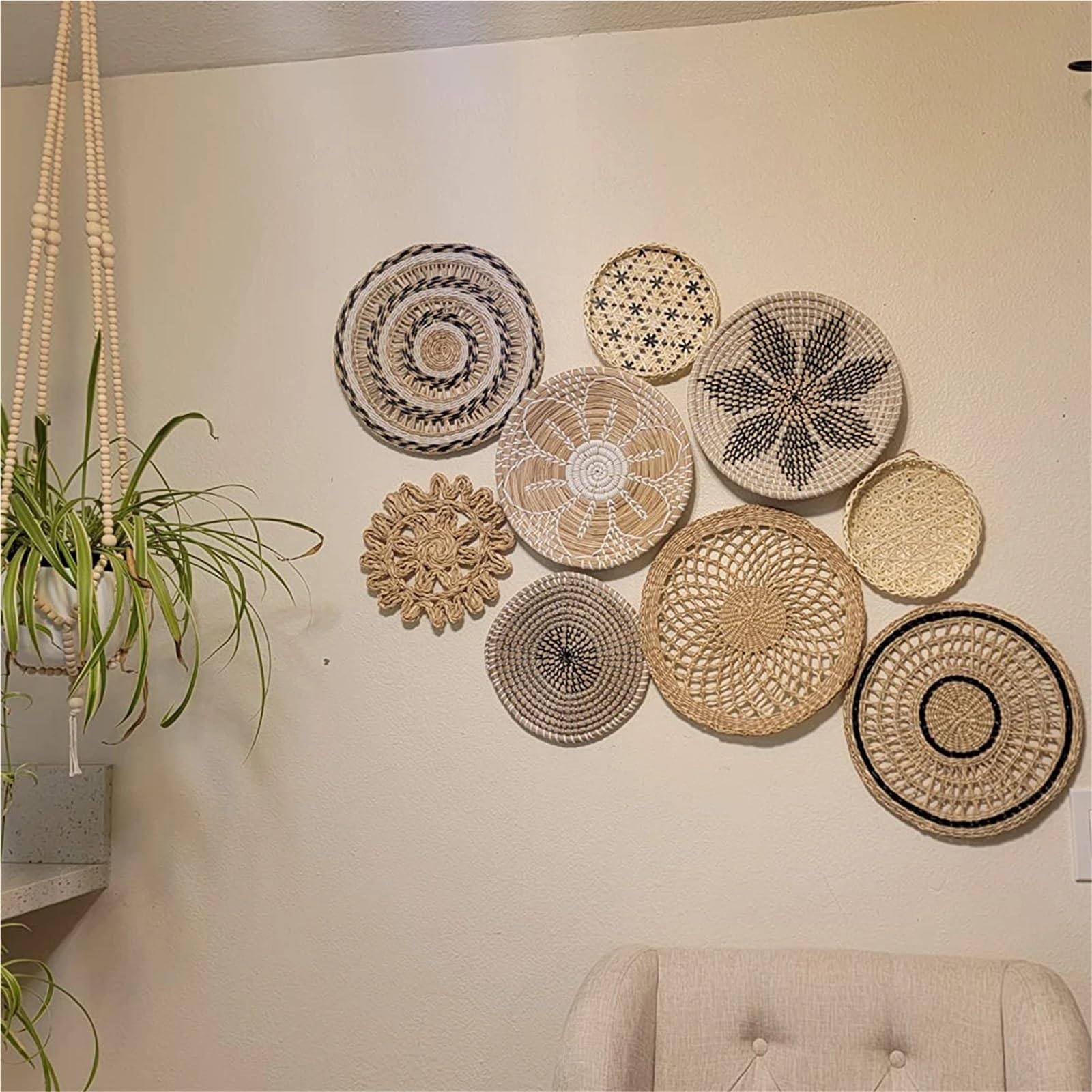Cesta de pared de ratán 9 Uds. Decoración De Pared Ratán, Decoraciones For El Hogar, Cesta Mimbre, Cestas Colgantes For, Platos Decorativos For