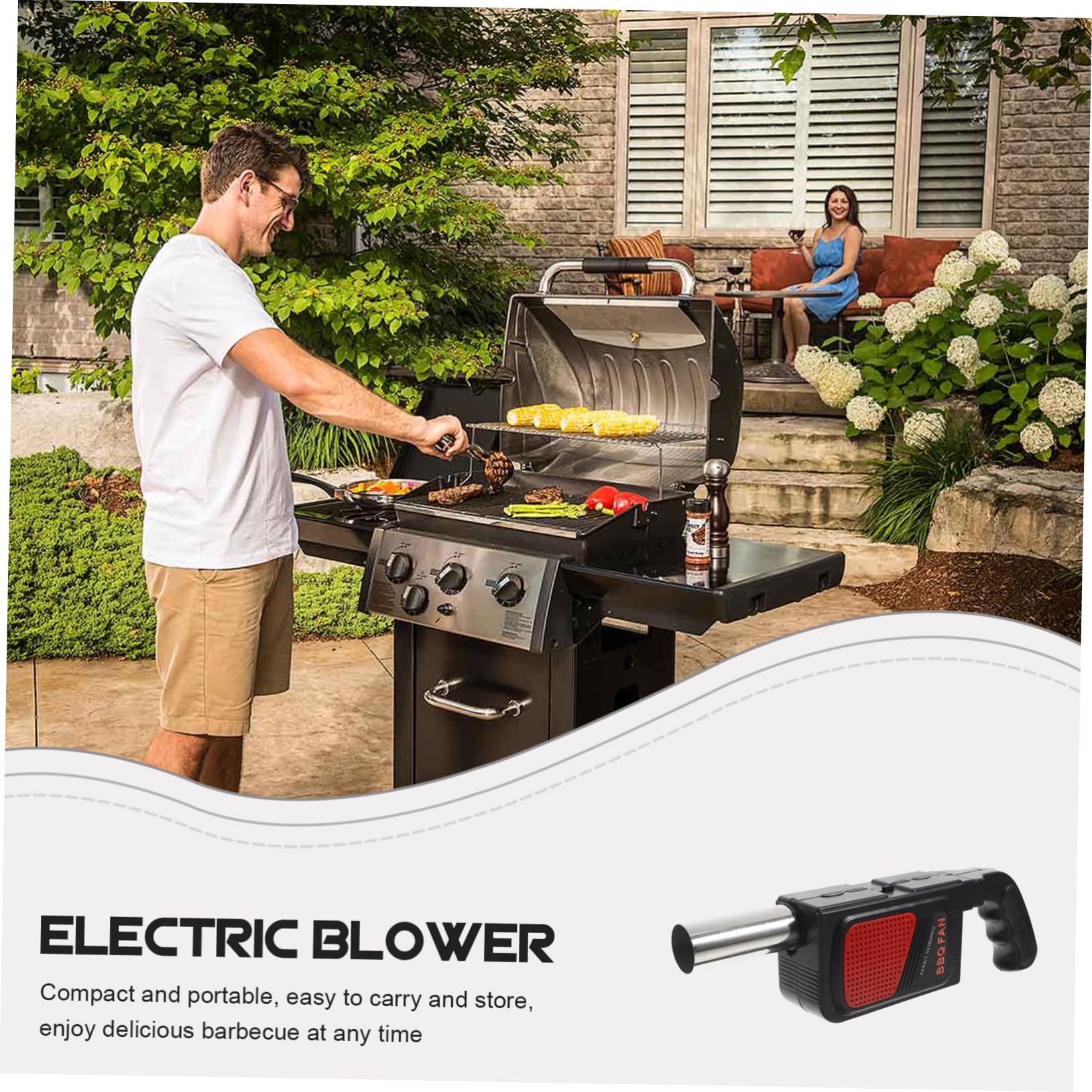 ibasenice Soffiatore Elettrico Portatile per Barbecue e Accendifuoco da Campeggio, Set 2 Pezzi Tubo Ventilatore per Combustione Uniforme, Compatto e Alimentato a Batterie Aa per Cucina