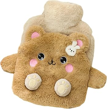 Hot Water Bottle with Cover, 400ML Hot Water Bag with Cute Plush Cover for Pain Relief, Period Cramps, Hot and Cold Compress, and Winter Warmth Bear