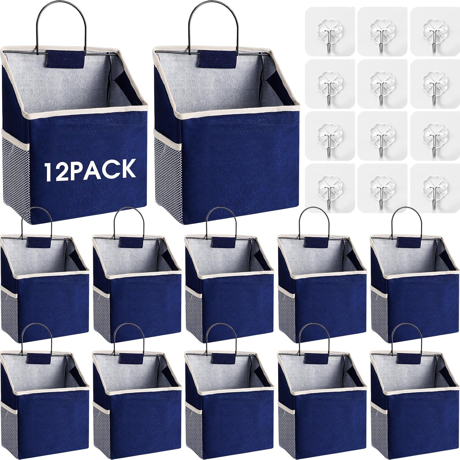 Woanger 12 Pcs Wall Hanging Storage Bag Wall Hanging Organizer Bag Over The Door Closet Basket Containers Bins with Hooks Pockets for Bedroom Bathroom, 15 x 4.3 x 8.7”(Navy Blue) Woanger 12 Pcs Wall Hanging Storage Bag Wall Hanging Organizer Bag Over The Door Closet Basket Containers Bins with Hooks Pockets for Bedroom Bathroom, 15 x 4.3 x 8.7”(Navy Blue)