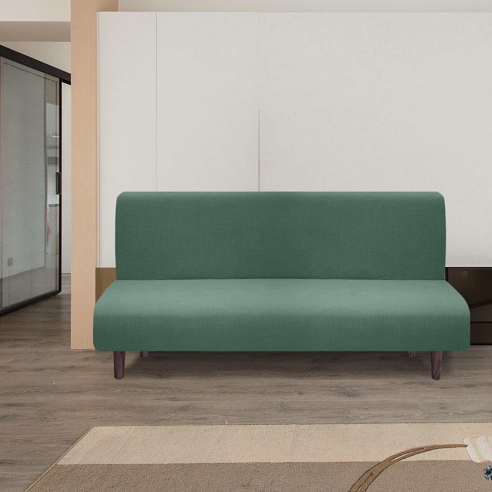 Granbest Funda de futón Impermeable sin Brazos, protección de futón de Alta Elasticidad para sofá Cama Plegable Antideslizante sin reposabrazos (Matcha Verde)