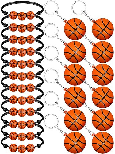 Funtery 24 Pcs Sports Ball Charm Bracelets and Keychains Set