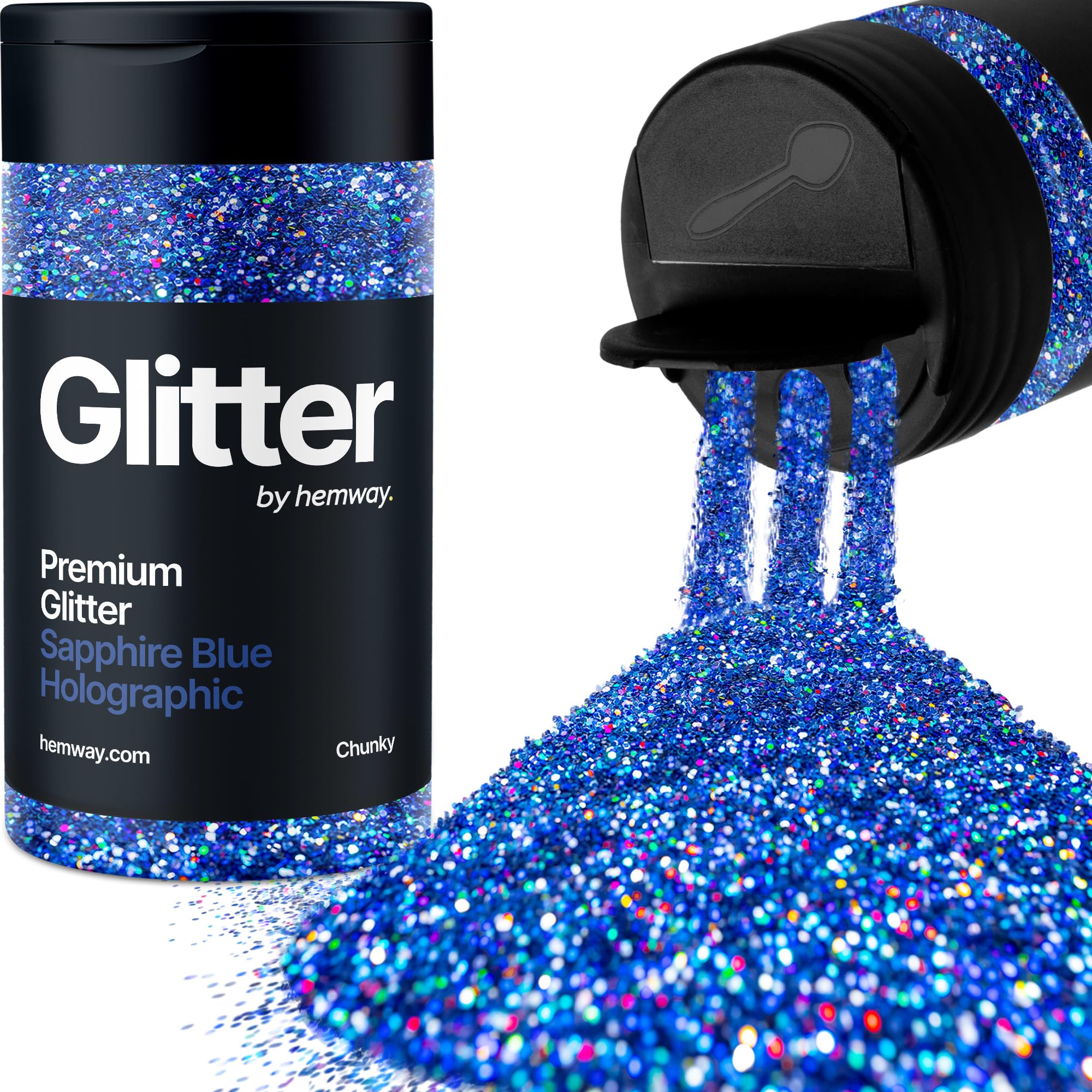 Holographic Sapphire Blue Glitter Shaker, 130g Chunky Glitter, Crafts 1/40" Metallic Flake Sapphire Blue Sequins
