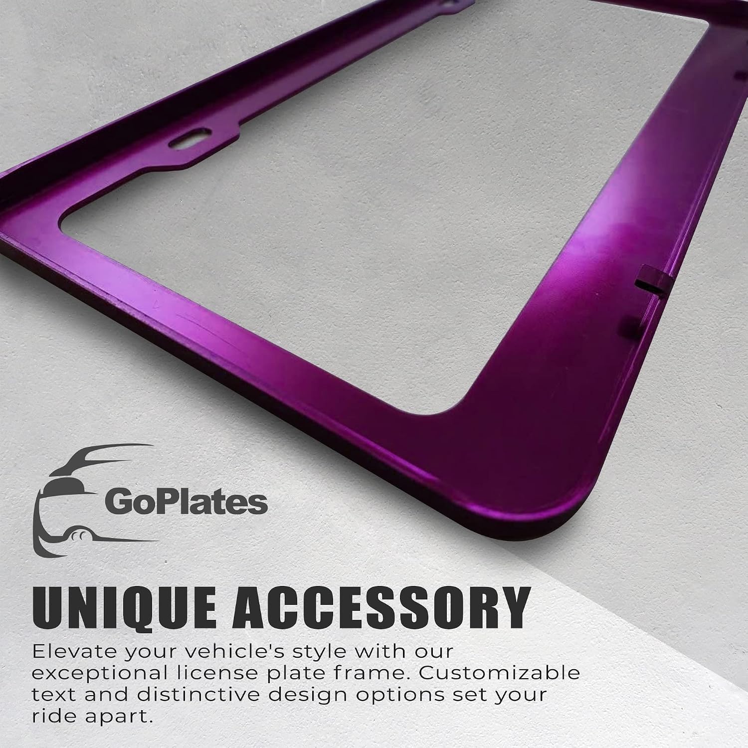 GoPlates Custom License Plate Frame - Laser Engraved Personalization - Fits Standard US Plates Metal Construction - Unique Car Accessory - Purple