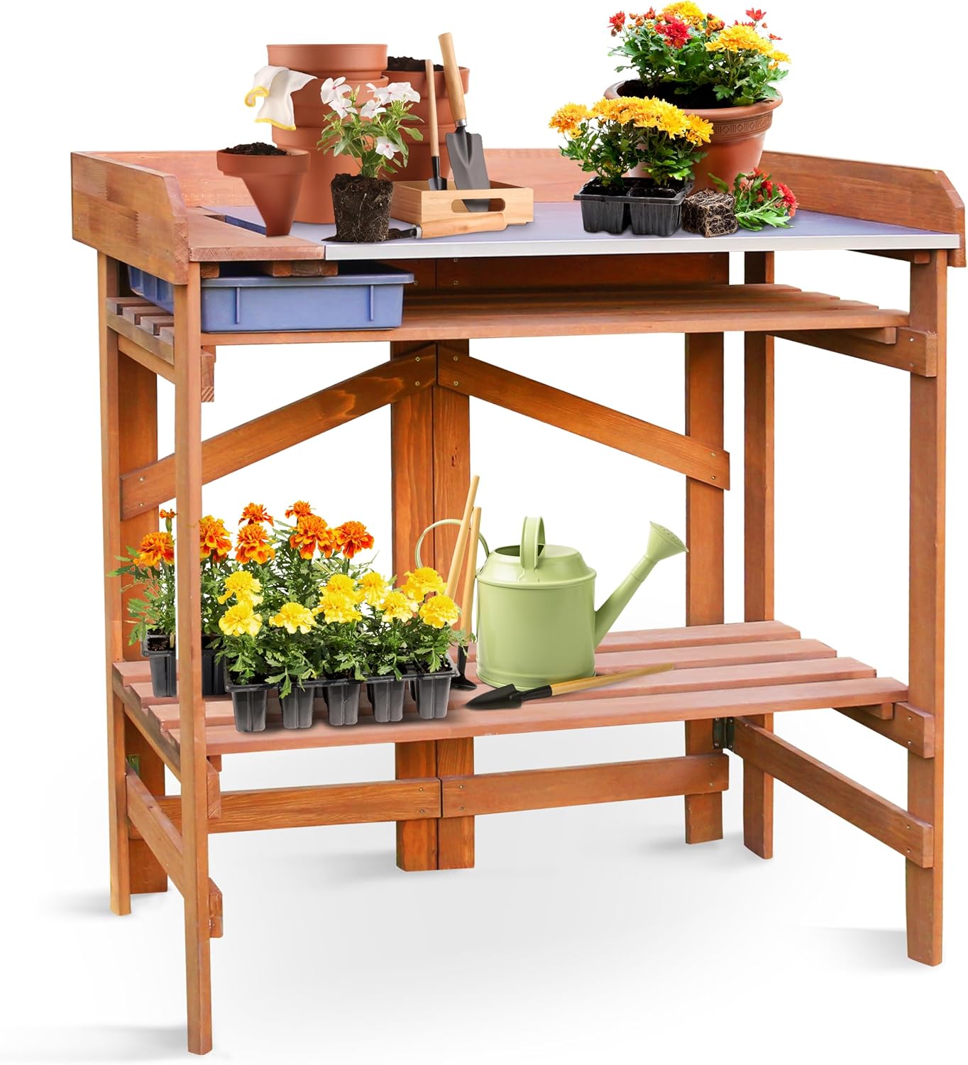 northbeam Large Folding Soil Collection Bin Potting Bench, Cedar Tone