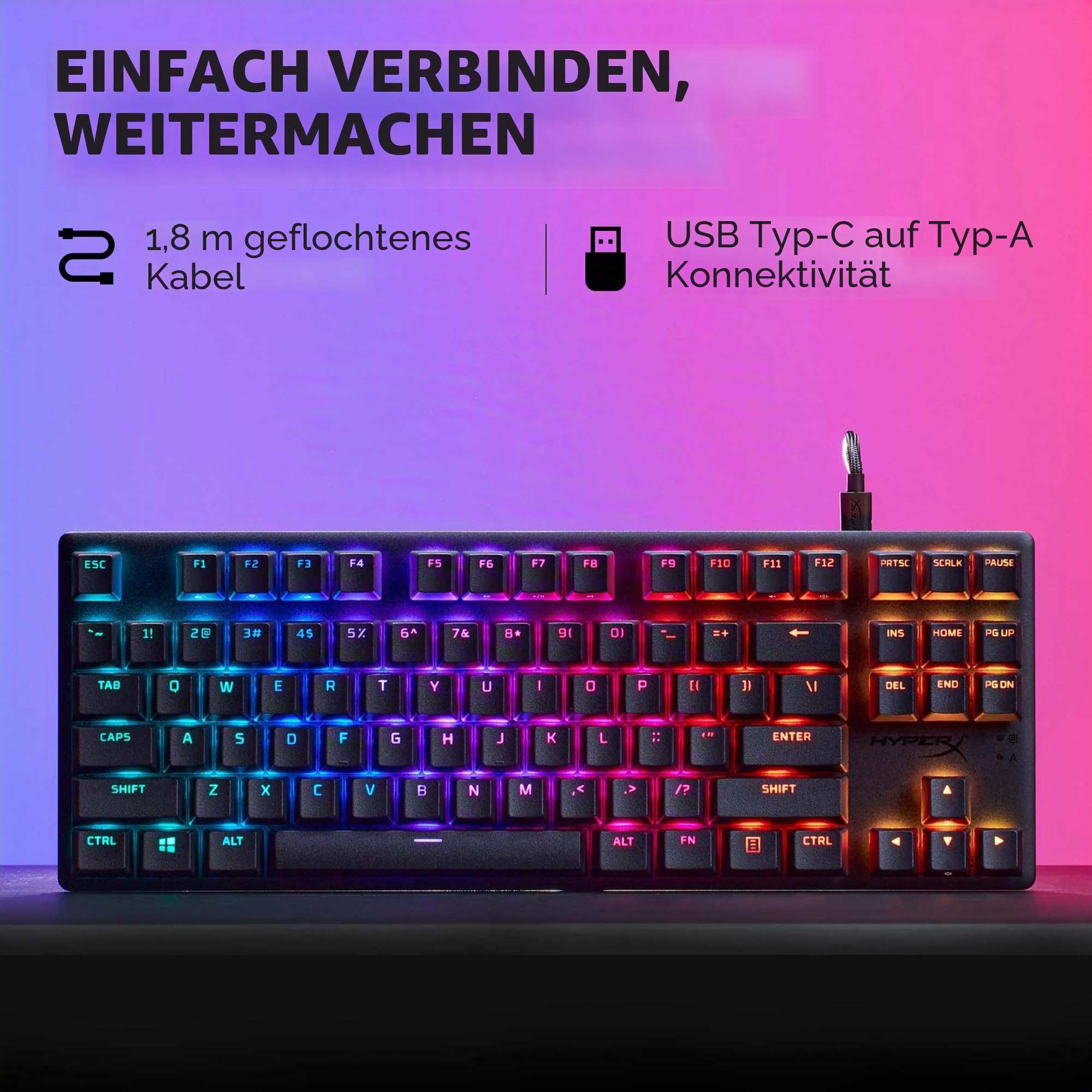 HyperX Alloy Origins Core PBT – TKL Mechanische Gaming-Tastatur, PBT-Tastenkappen, RGB-Beleuchtung, kompakt, Aluminiumgehäuse, anpassbar NGENUITY, Onboard-Speicher, taktiler