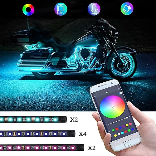 Miniatura 4 de Kairiyard Kit de 8 luces LED para motocicleta control de aplicación multicolor sincronización de música tiras RGB impermeables para Harley Davidson