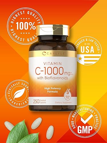 Miniatura 6 de Carlyle Vitamina C 1000mg con bioflavonoides | 250 cápsulas | con rosa HIPS | Vegetariano, sin OMG, suplemento sin gluten
