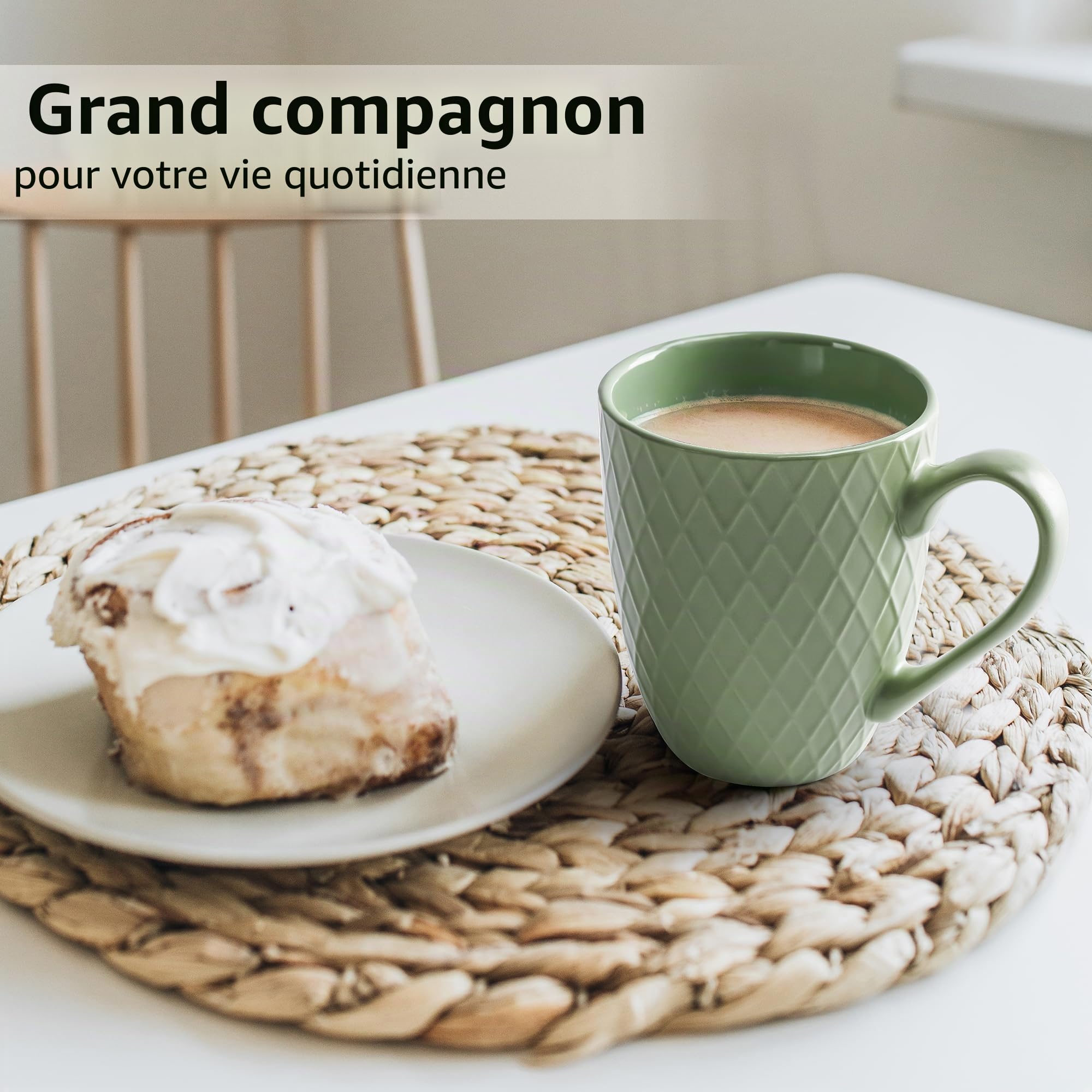 MIAMIO - 6 x 400 ml - Set de tasses à café/tasse - Tasse en céramique moderne Matt - Tasse à café grande taille - Collection Palmanova (Vert)