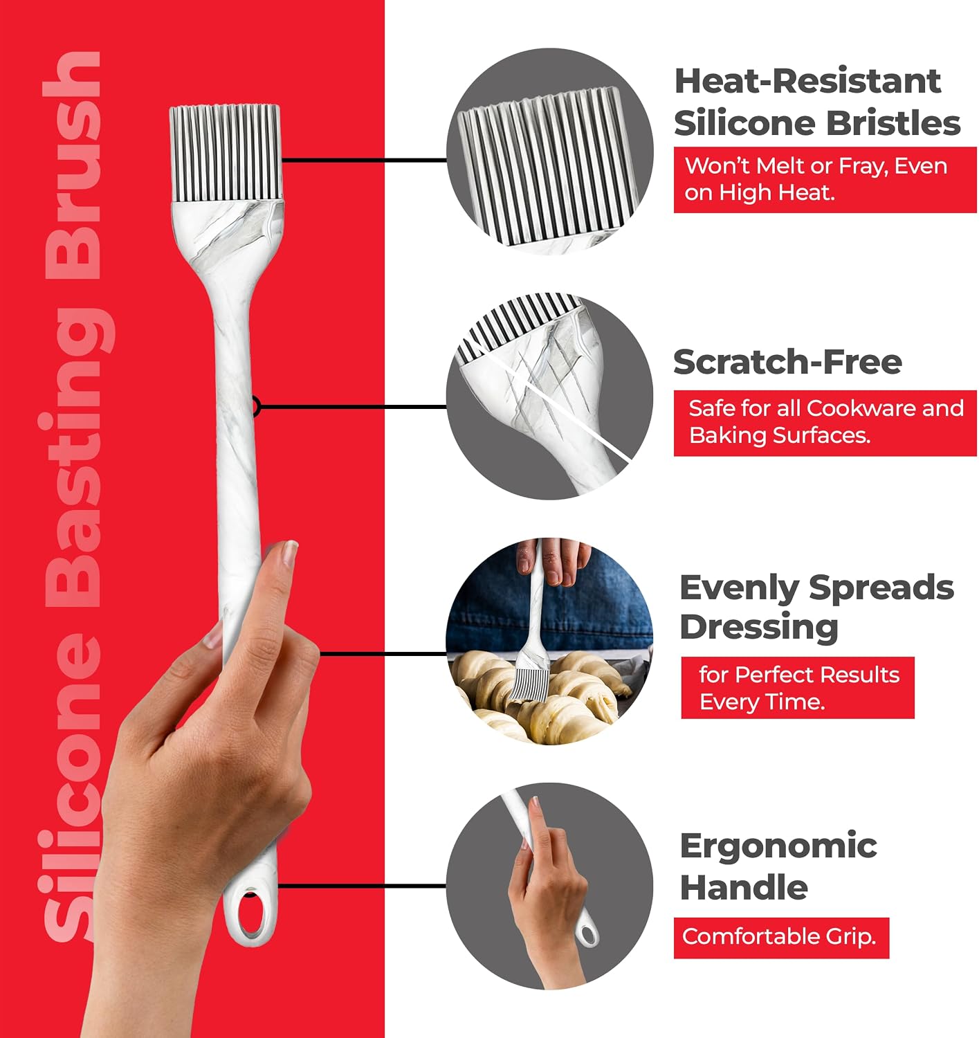 Better Houseware Kitchen Utensils Set Silicone – Basting Brush for BBQ, Marinades & Baking | Silicone Cooking Utensils Set | BPA-Free & Dishwasher Safe (13")