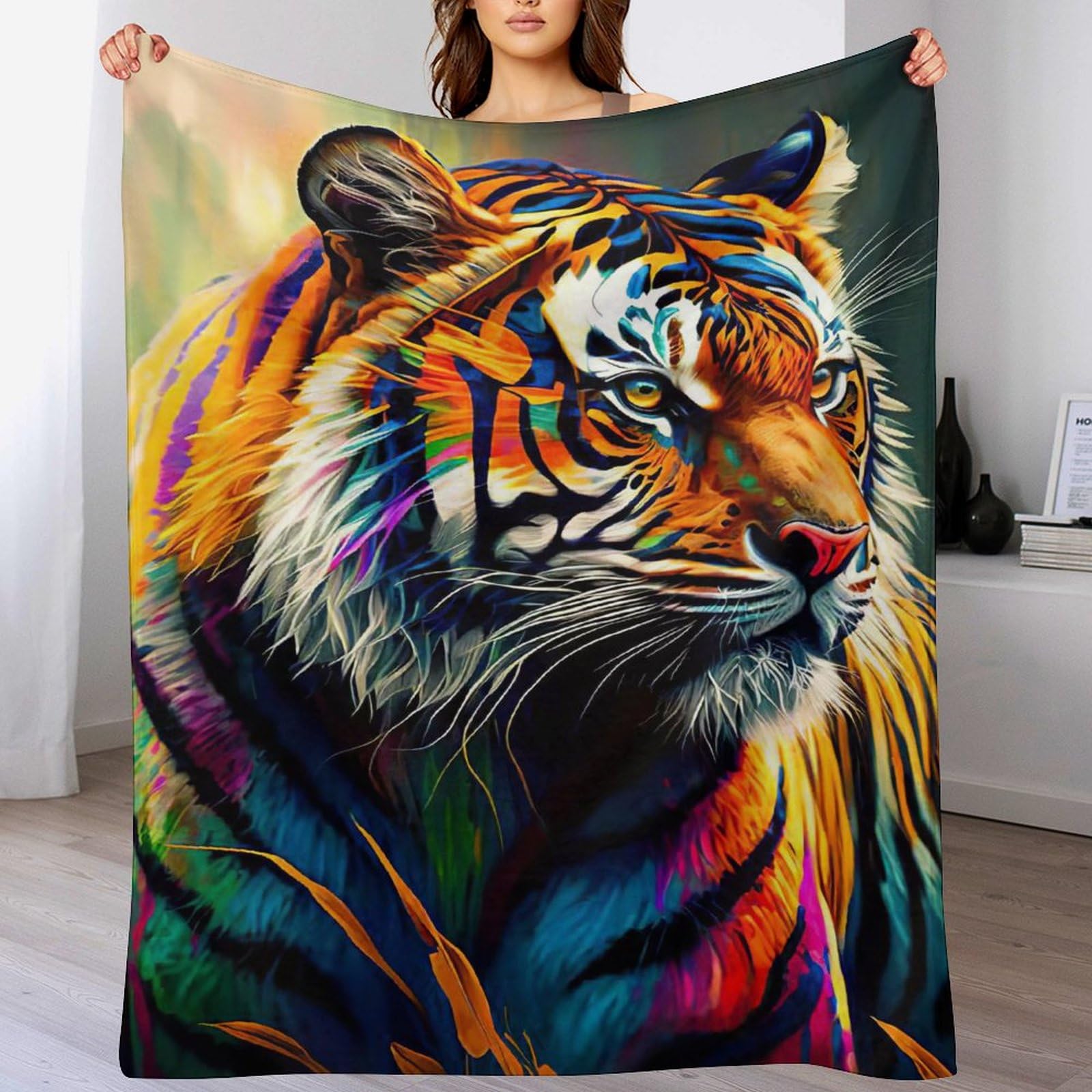 Couverture polaire en flanelle tigre 180x200cm pour lit et canapé