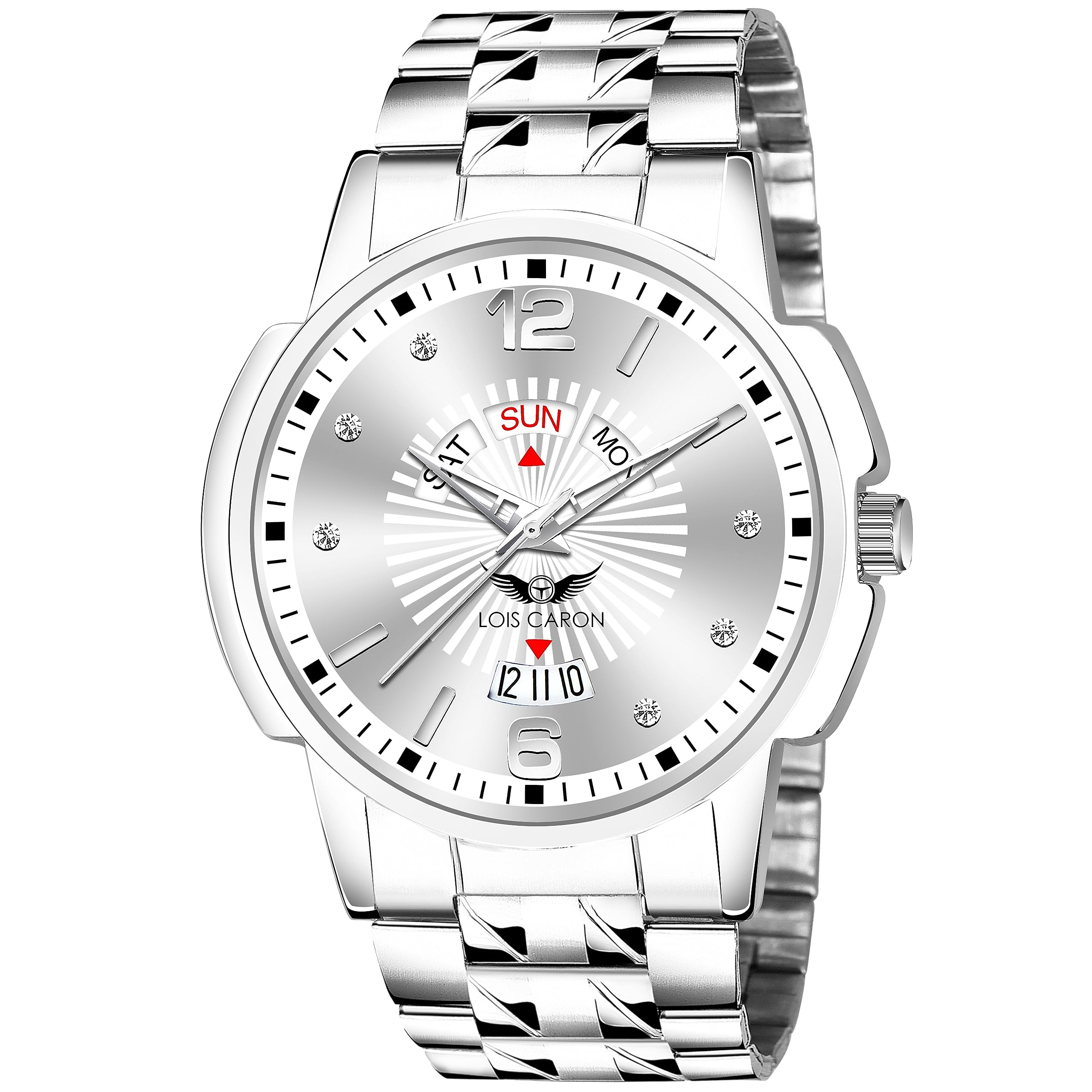 LOIS CARON Stainless Steel Day & Date Functioning Steel Strap New Quartz Analog Watch - For Men (Lcs-8306), Silver (B0CGRQC8RT) Amazon Price History, Amazon Price Tracker