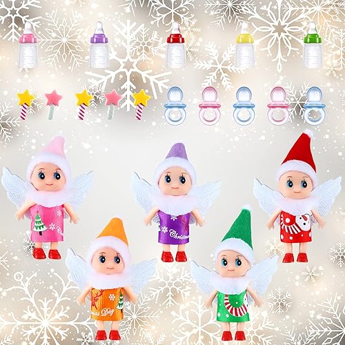 Aoriher Juego de 20 muñecas de Navidad, 5 muñecas, 5 botellas de leche para muñecas, 5 chupetes y 5 varitas de hadas pequeñas para regalo de Navidad