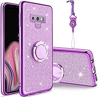 Vista 16 de Funda para Samsung Note 20 5G, Galaxy Note 20, protector a prueba de golpes con correa de cordón y anillo para niñas y mujeres, con purpurina