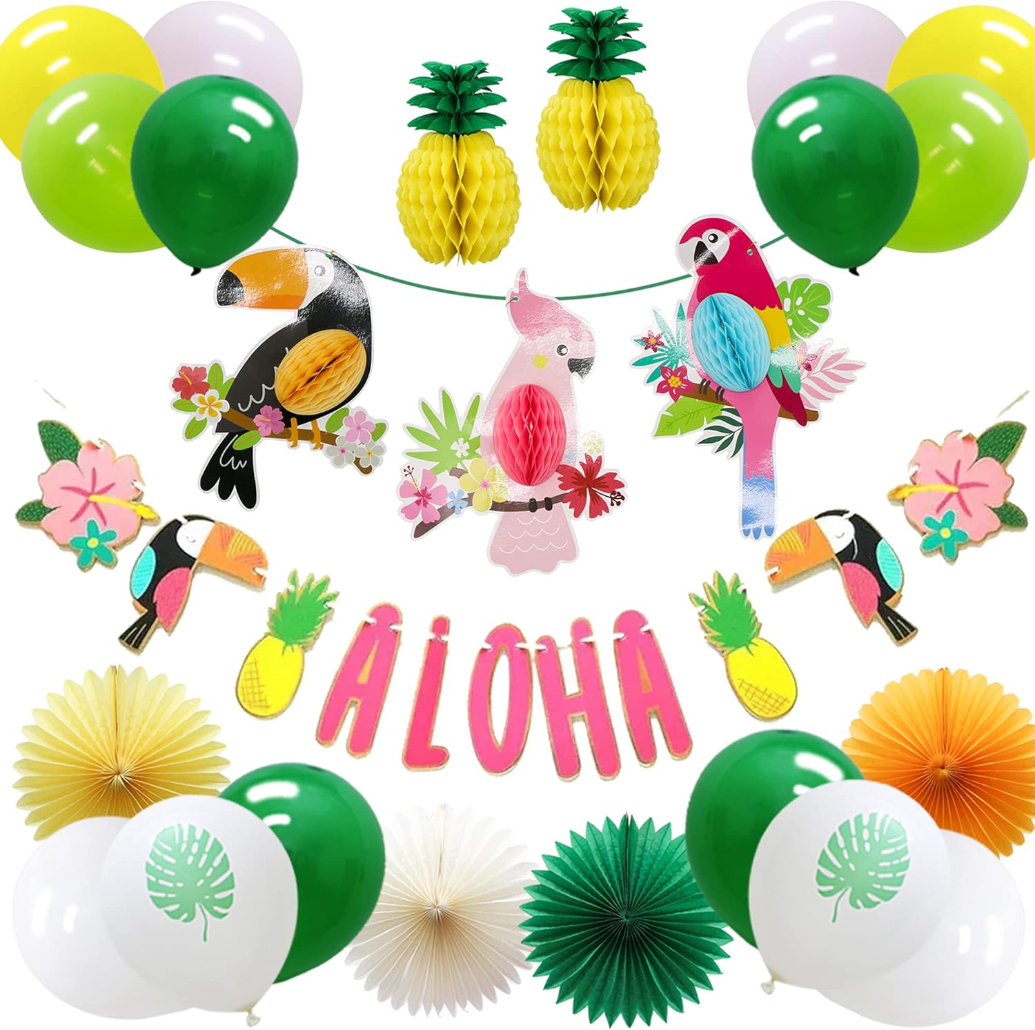 Buy Hawaiian Party Decorations For Kids Birthday Aloha Party Supplies Banner Tropical Toucan Bird Pineapple Honeycomb Balls Hanging Paper Fans Balloons For Summer Beach Luau Party Home Classroom Decor Online In