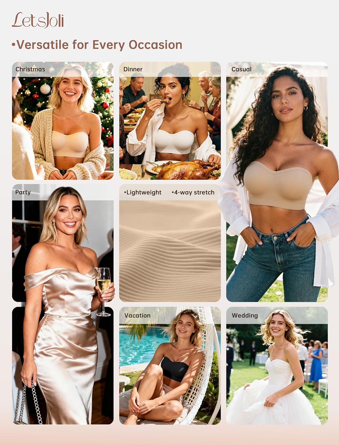 Push Up Strapless Bras for Women Supportive Bandeau Bra Non Slip Wireless No Underwire Padded Tube Bra - Image 6