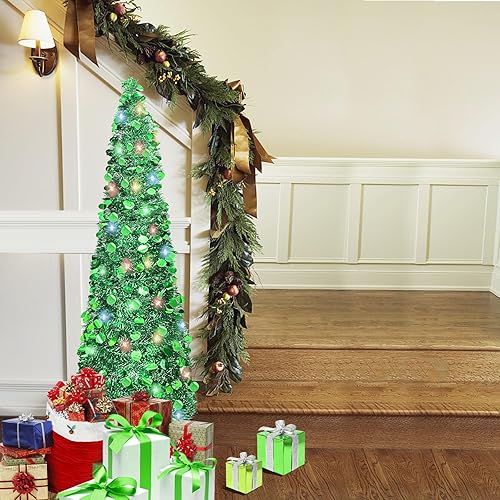 Miniatura 3 de Árbol de Navidad de lápiz de 5 pies, árbol de Navidad plegable con lentejuelas artificiales, árboles de Navidad de oropel delgado, árbol de Navidad