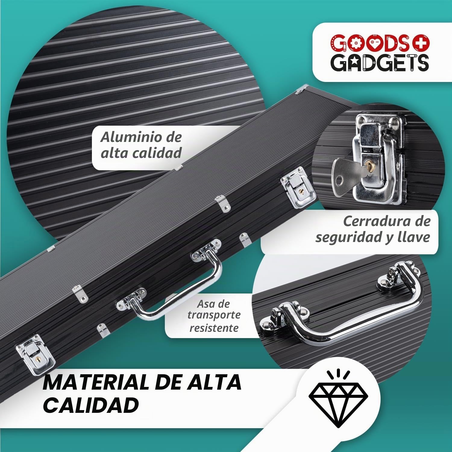 GOODS+GADGETS Maletín de Póquer con 300 a 500 Fichas, Baraja de Cartas, Dados y Botón del Crupier - Maleta de Aluminio con Cerradura (Negro, 300 Fichas)