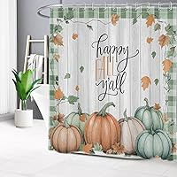 Vista 23 de HVEST Cortina de ducha de Halloween, linterna de calabaza y gnomo, cortina de ducha de baño, cortina de ducha de murciélago y araña, decorativa