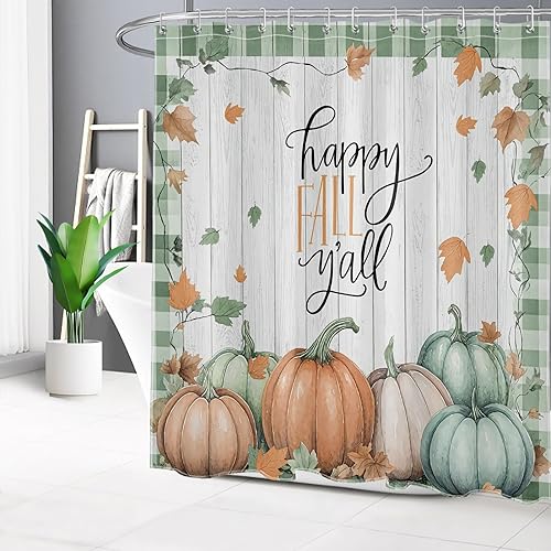 Miniatura 23 de HVEST Cortina de ducha de Halloween, linterna de calabaza y gnomo, cortina de ducha de baño, cortina de ducha de murciélago y araña, decorativa