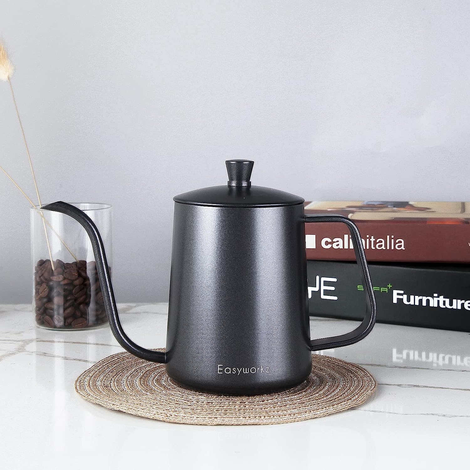 Easyworkz Gage Gooseneck Pour Over Coffee Kettle 600ml con termometro Caffettiera in acciaio inossidabile 304 con beccuccio lungo e stretto Bollitore a goccia manuale