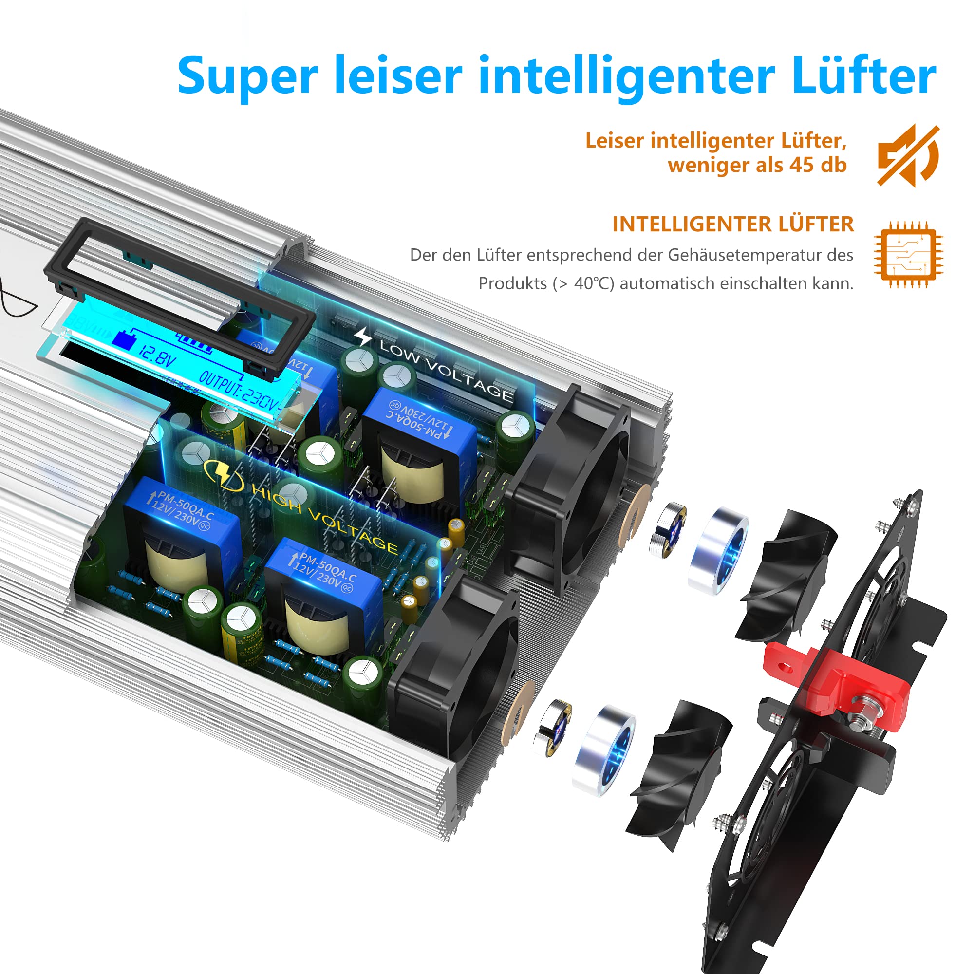 GIANDEL 2000 W czysty falownik sinusoidalny DC 12 V na AC 230 V, kompatybilny z baterią LiFePO4, inwerter mocy z 2 x 2,4 A USB i pilotem zdalnego sterowania i wyświetlaczem LCD do samochodów