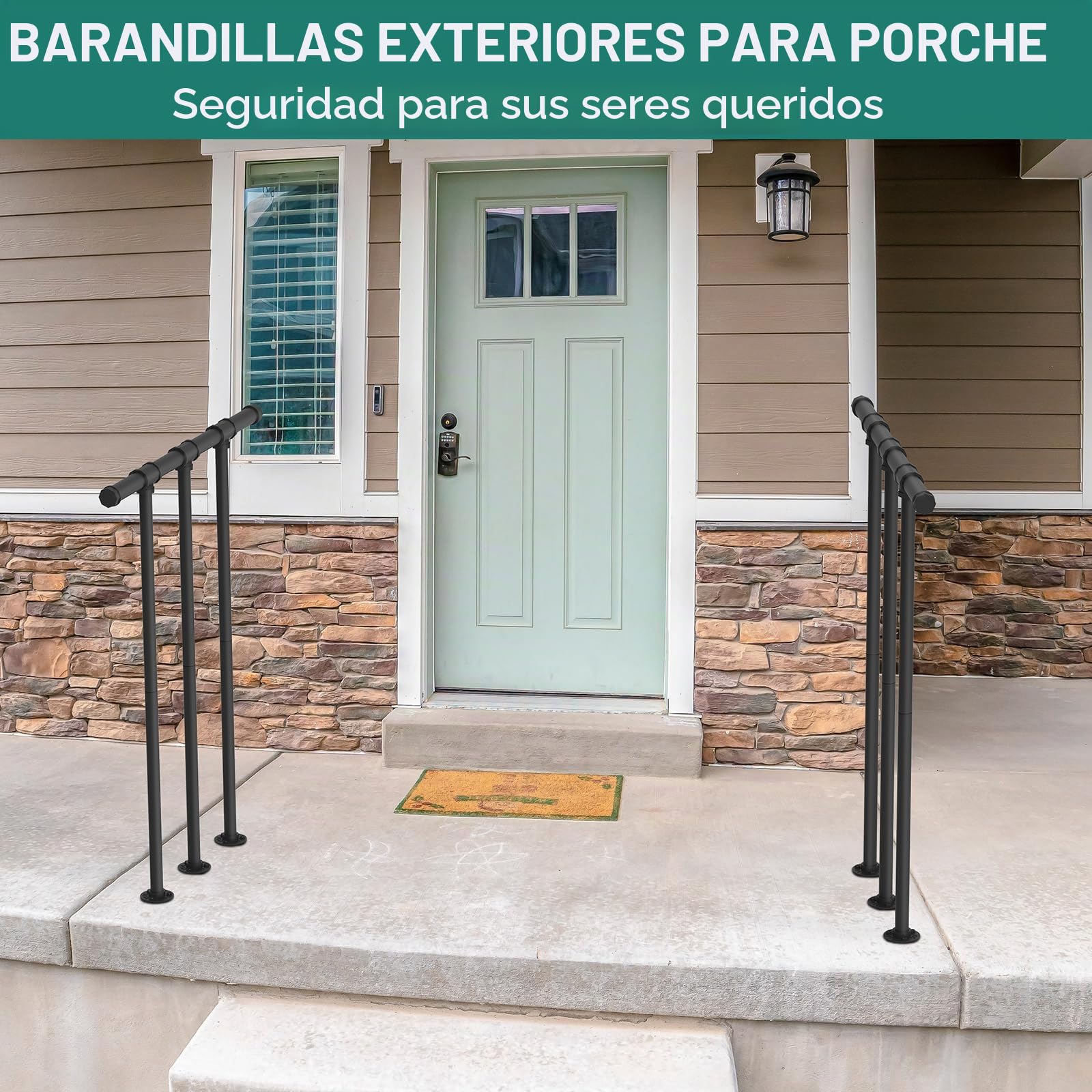 Pasamanos Barandilla de Metal, Kit de Riel con Balaustres Negro | Kit de Barandilla Exterior Terraza para Cubierta Porche Balcón, Barandilla Exterior Plana de Hierro Forjado