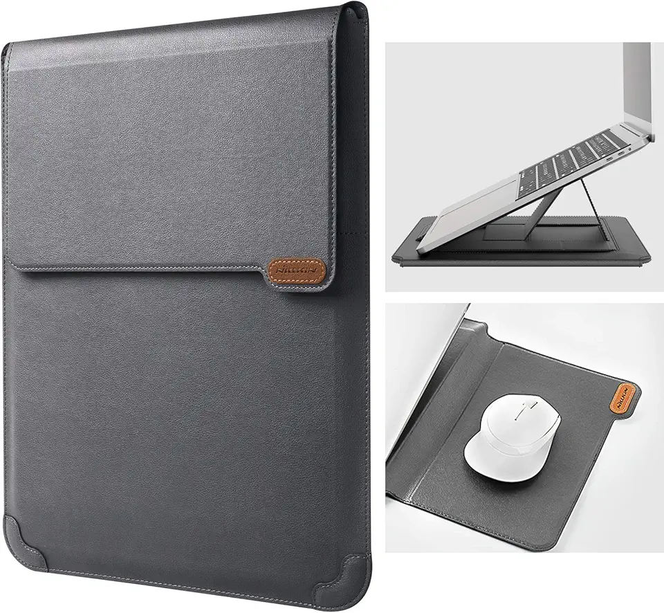 YueLi Capa para laptop com suporte para laptop e mouse pad, bolsa para computador de 13 a 14 polegadas com 2 suportes de ângulo ajustável para laptop para MacBook Pro/Air 13, Dell, Chromebook, XPS 13, Surface Book, iPad Pro 12.9, cinza (Cinza)