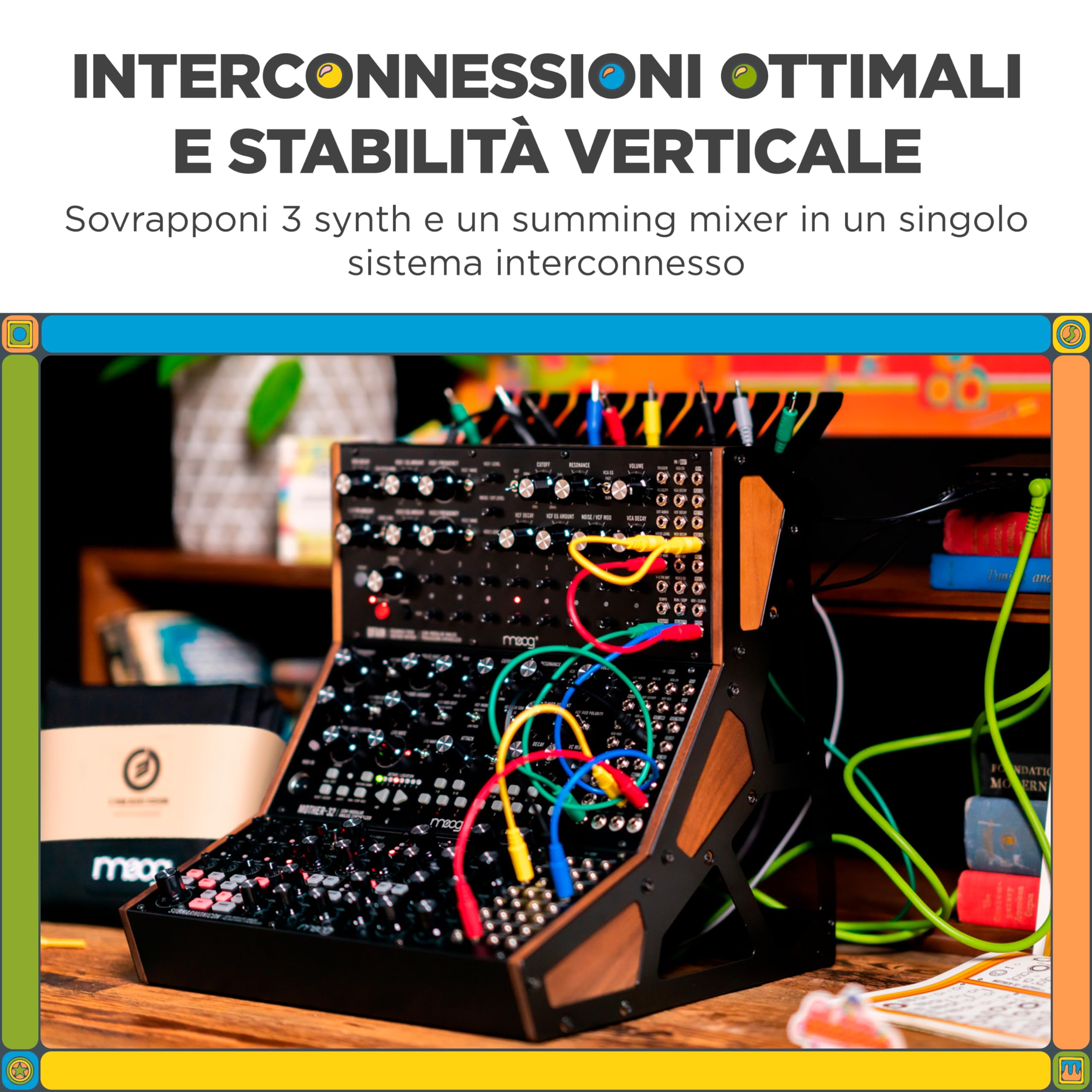 MOOG Sound Studio Accessory Kit con Rack a Tre Livelli, Mixer Analogico, Cavi Audio/Patch, Reggicavi e Alimentatore