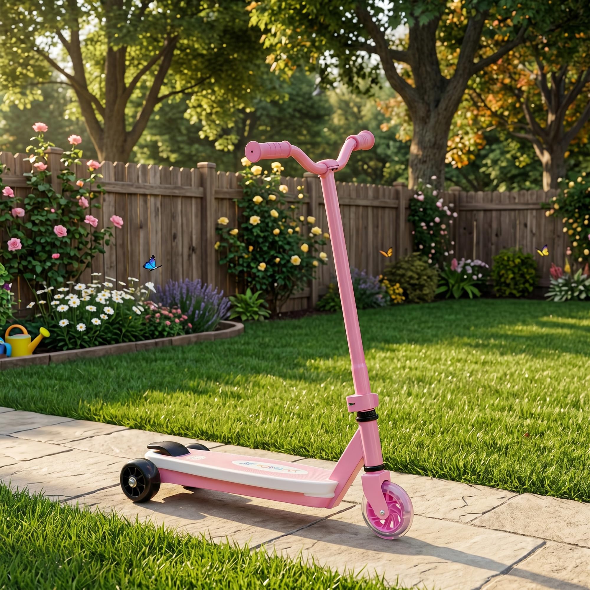 AIYAPLAY Patinete eléctrico para niños de 6 km/h y 8 km, 6 kg ligero, con ruedas traseras auxiliares, luz LED intermitente y freno eléctrico, para niños y niñas de 4 a 7 años
