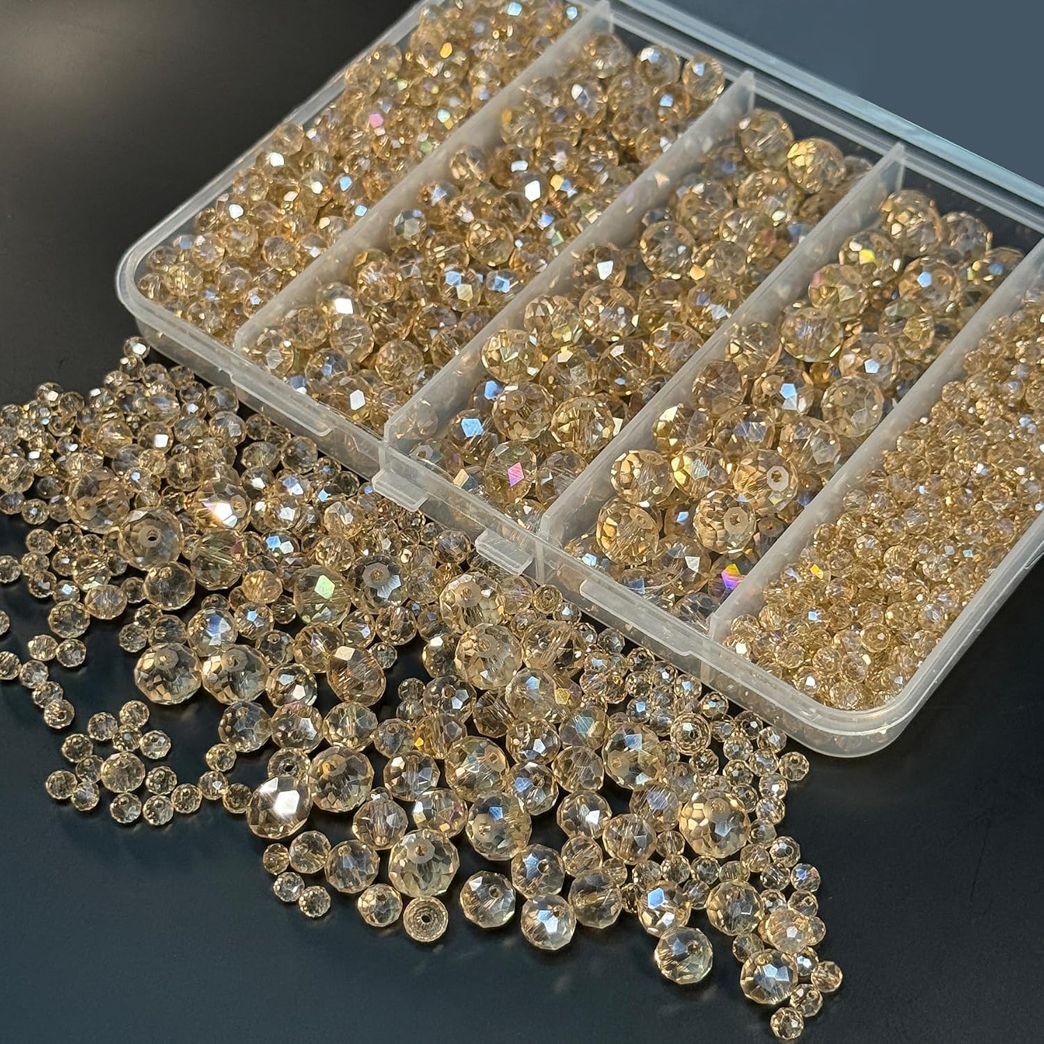 800Pcs 4/6/8/10mm Crystal Glass Beads for Jewelry Making Beads for Bracelets Necklace Pendants Making Supplies(Gold Champagne)