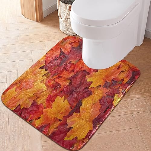 Miniatura 4 de Bathroom Rugs Sets 2 Piece 24x16+24x20 Inch,Soft U-Shaped Contour Toilet Rug Red Maple Leaf Non-Slip Absorbent Bath Floor Mat Carpet Set Water