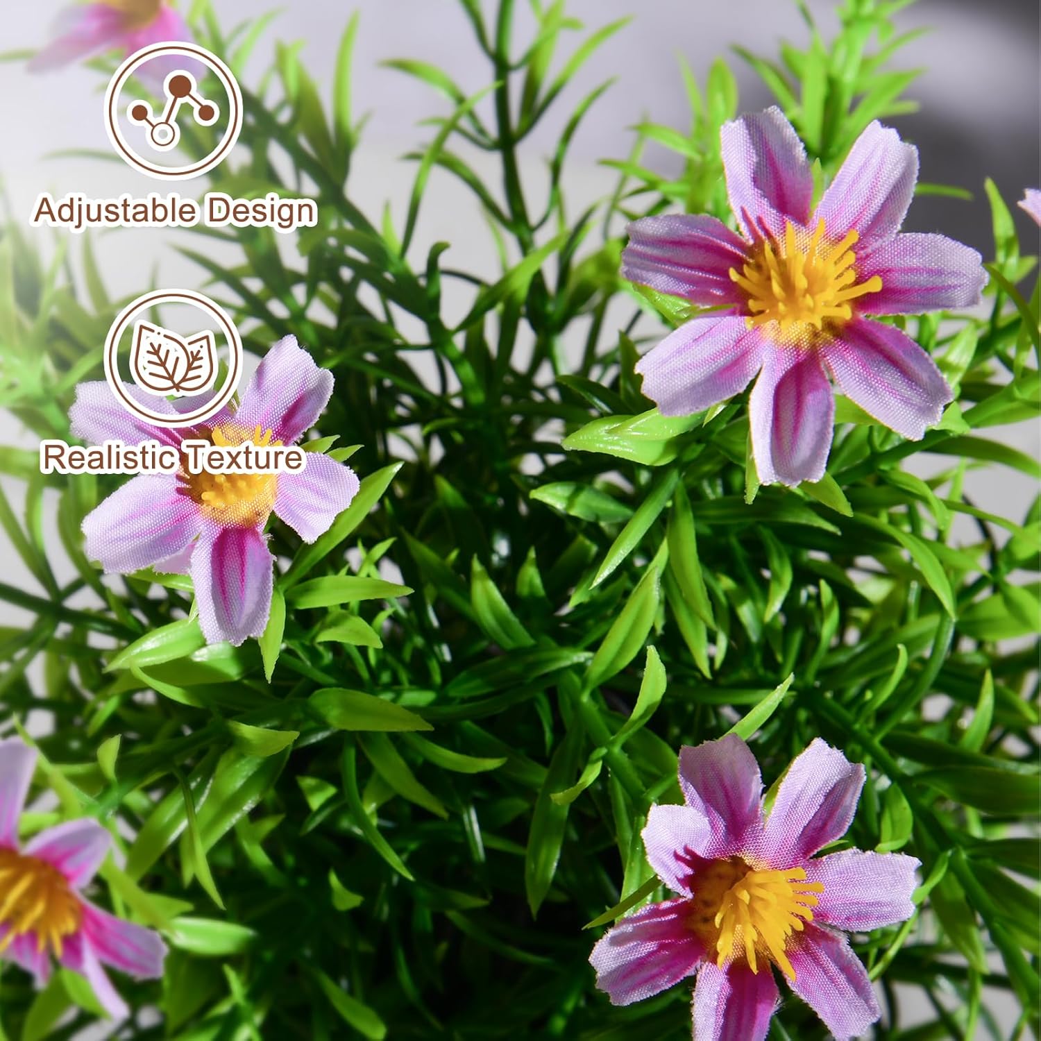 3 Pack Small Fake Plants Artificial Potted Flowers for Indoor Mini Faux Plants with Flowers Greenery for Home Decor Living Room Bathroom Bedroom Office Table Shelf (White+Pink+Purple) - Image 2