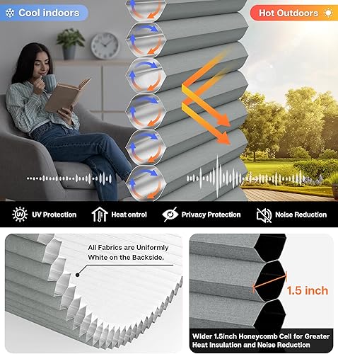 Miniatura 3 de LazBlinds Persianas celulares sin cordones de arriba hacia abajo hacia arriba (TDBU), opacas con bloqueo de luz, aislamiento térmico, reducción de
