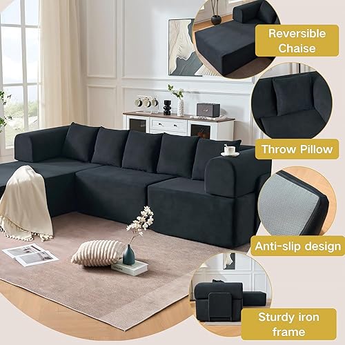 Miniatura 5 de Sofá modular de 106 pulgadas con diván en forma de L, moderno sofá modular Cloud con asiento profundo, cómodo sofá comprimido de terciopelo sin