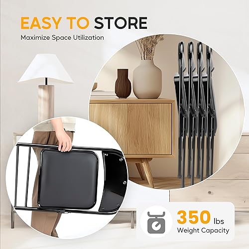 Miniatura 6 de HealSmart Paquete de 2 sillas plegables con asientos acolchados de cuero, respaldo y marco de metal resistente, apilables, portátiles, asiento para