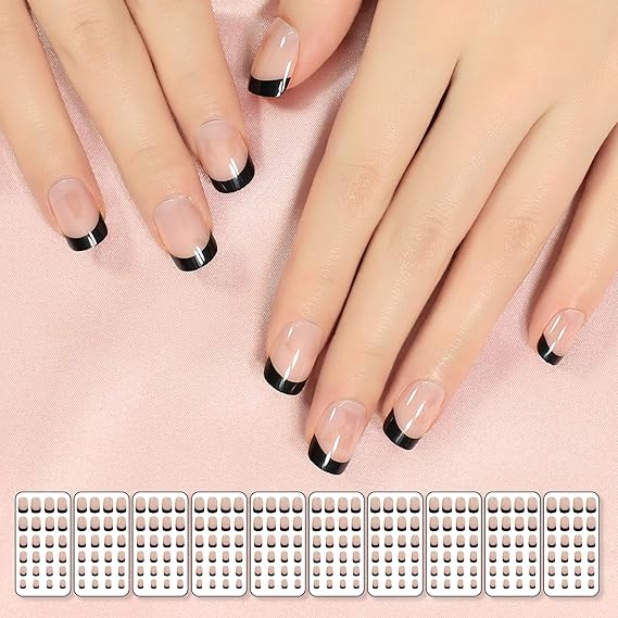 Amazon Com 10 Sets Natural Color French Nail Black Tips Short Net Fashion Press On Nails Ladies Fake Nails Wholesale On Nail Tree 240 Nails N9 Beauty Personal Care