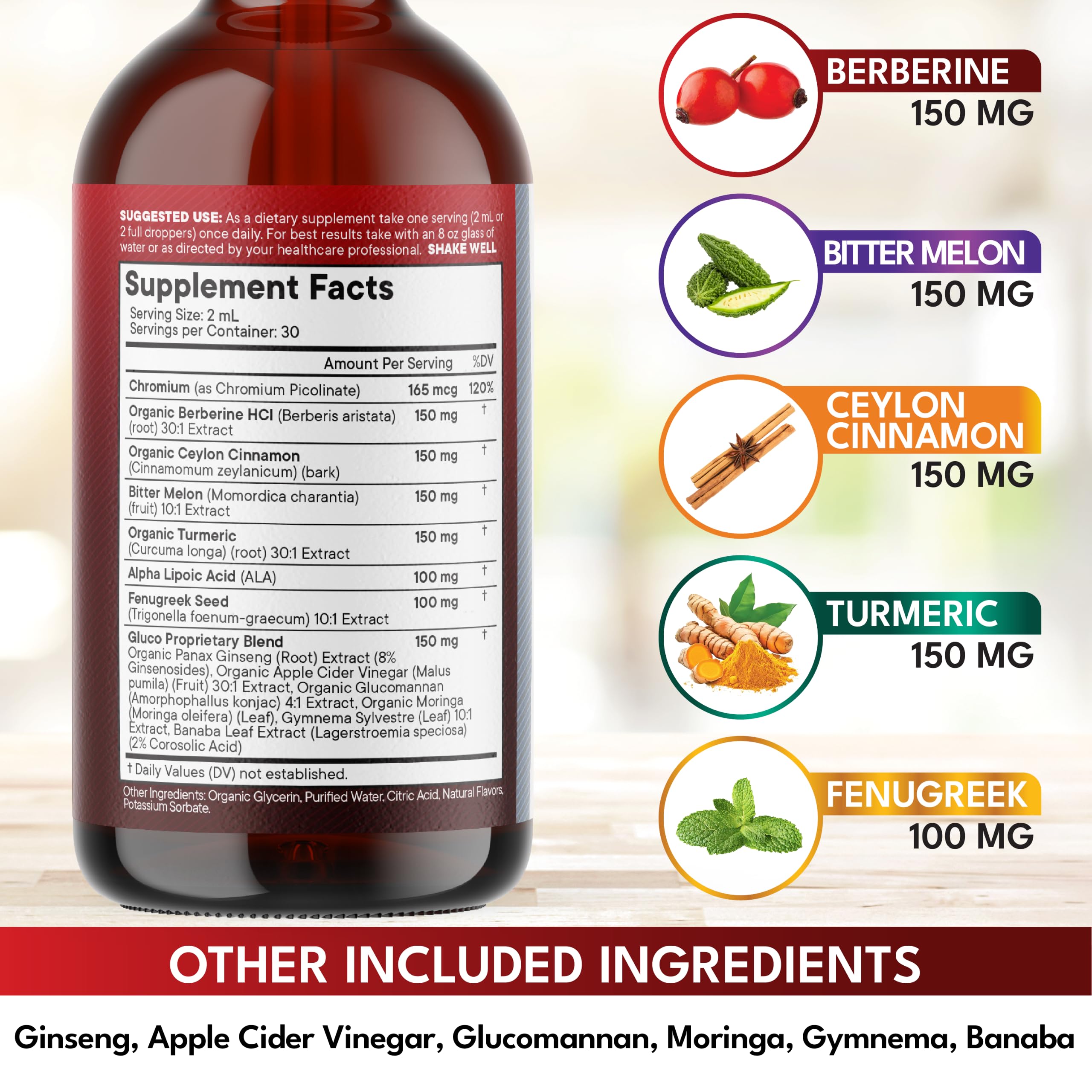 NEW AGE Berberine with Ceylon Cinnamon Supplement Liquid Drops + Bitter Melon Extract, Glucomannan, Gymnema, Chromium, Turmeric, Panax Ginseng, Moringa- 8 OZ — Amazon image 3